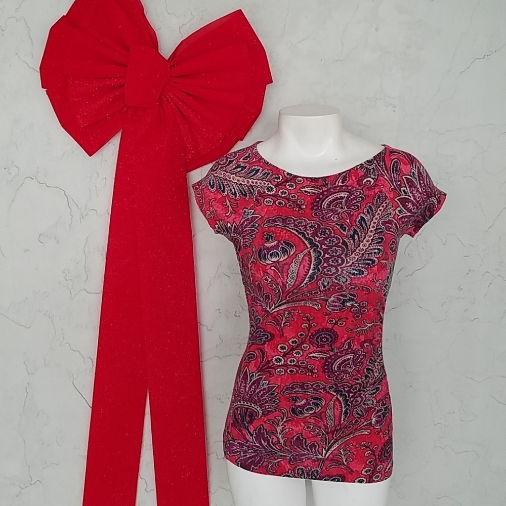 Lauren by Ralph Lauren Red Floral Paisley Top